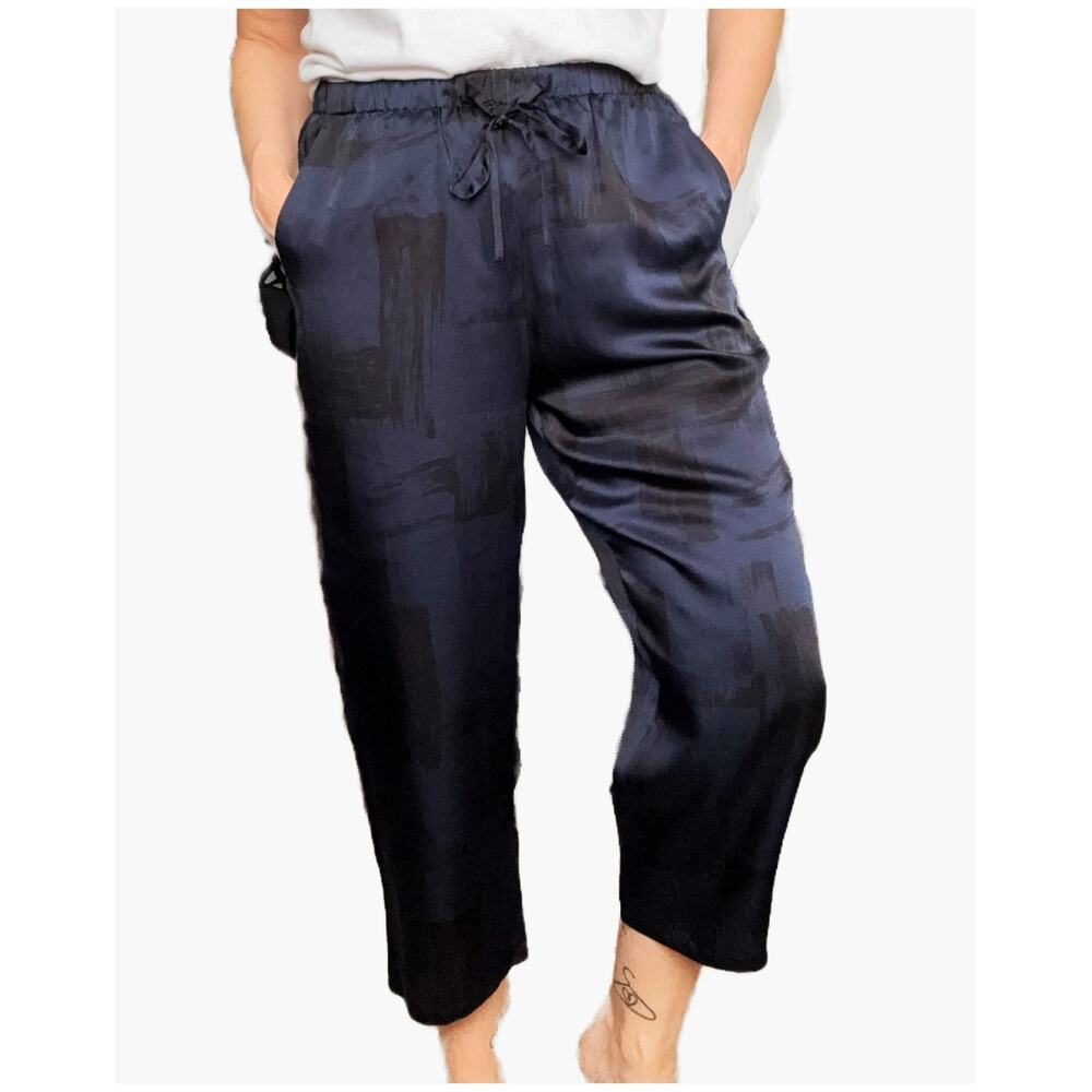Eileen Fisher NWT Silk Cotton Cropped Pants Blue Black Petite Medium